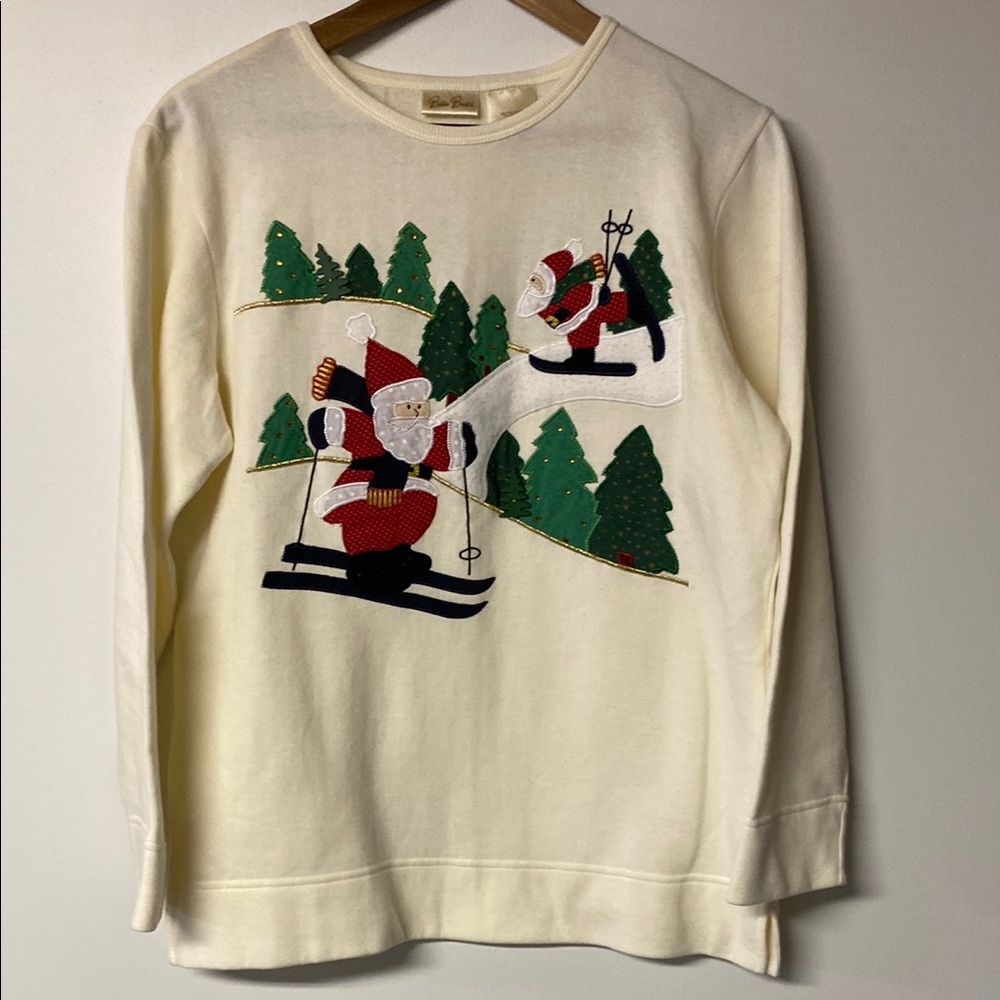 BOBBIE BROOKS Cream Christmas Holiday Sweatshirt Quilted Design